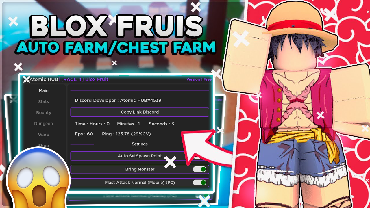 Blox Fruits Script: Atomic Hub Auto Stats, Teleports, Auto Farm Player Roblox Hack