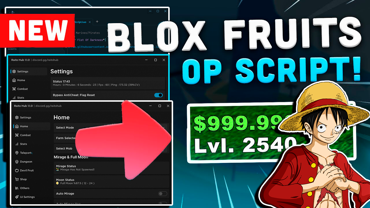 Blox Fruits Script: Raito Hub Auto Skills, Auto Farm Level, Auto Mirage Roblox Hack PC&Mobile