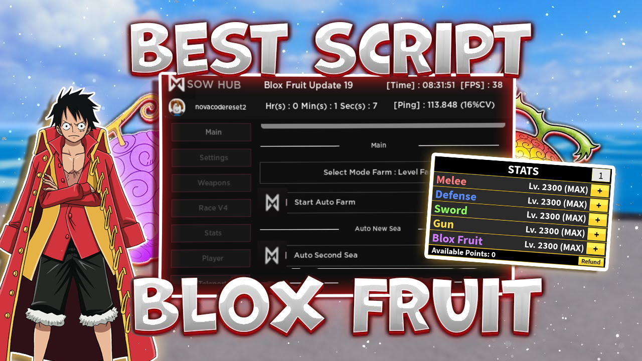 Blox Fruits Script: Sow Hub Blox Fruits: Boss Farm, Auto Quests & More Roblox Hack PC&Mobile