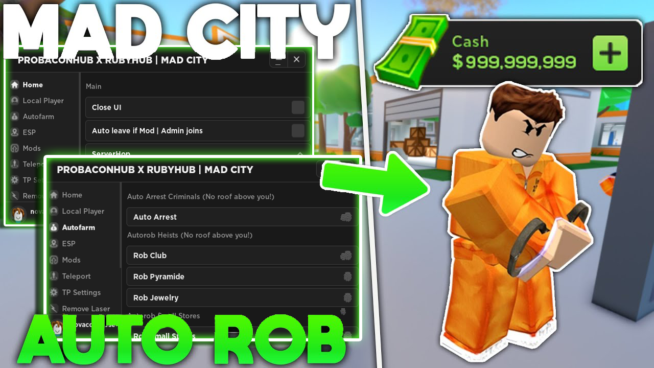 Mad City Script: Auto Farm, Esp, Teleport Roblox Hack PC&Mobile