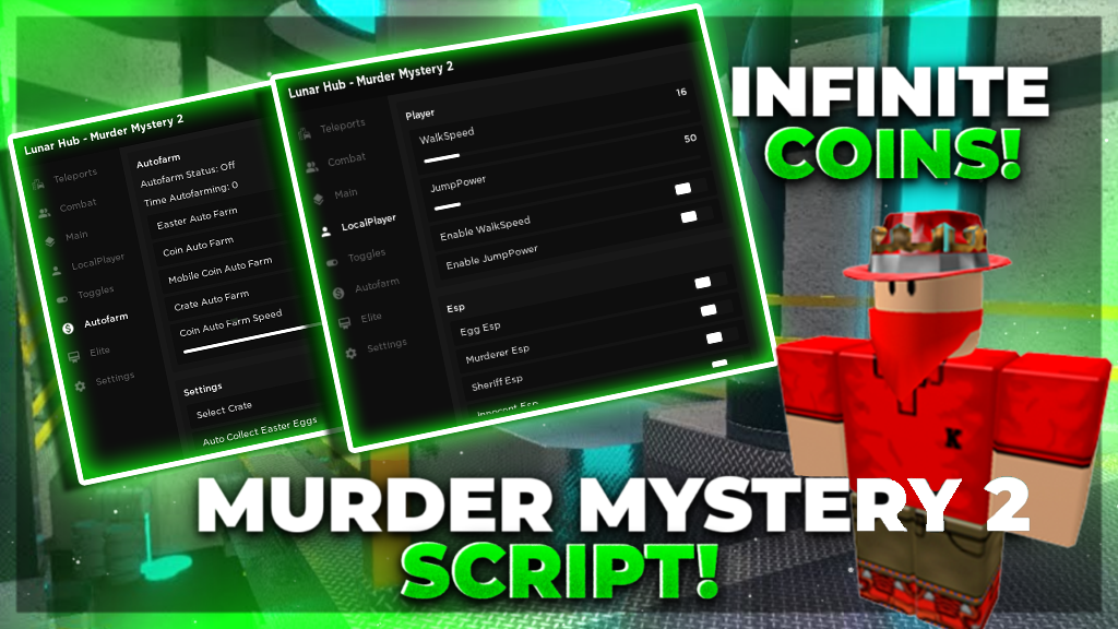 Murder Mistery 2 Script: Lunar Hub Silent Aim, Egg Farm, Coin Farm Roblox Hack PC&Mobile